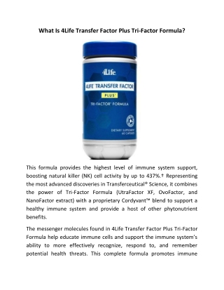 What Is 4Life Transfer Factor Plus Tri-Factor Formula?