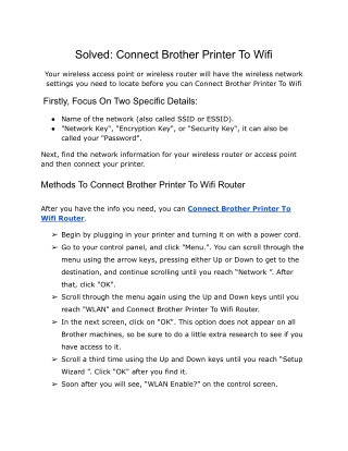 Solved: Connect Brother Printer To Wifi |  1-855-277-9993