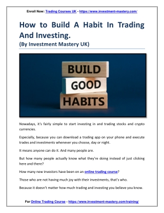 How to Build A Habit In Trading And Investing - Investment Mastery UK