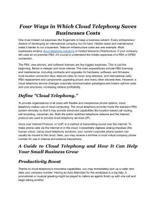 Four Ways in Which Cloud Telephony Saves Businesses Costs.