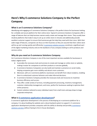 Here’s Why E-commerce Solutions Company Is the Perfect Company