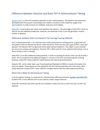 Difference Between Dynamic and Static PAT in Semiconductor Testing