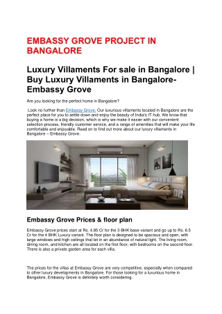 Luxury Villaments For sale in Bangalore | Buy Luxury Villaments in Bangalore