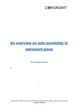 An overview on auto portability in retirement plans