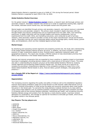 Global Eubiotics Market Overview : 2020-2026