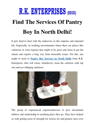 Pantry Boy Services in North Delhi Call-9871739346