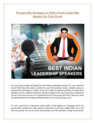 Trustworthy Strategies to Find a Good Leadership Speaker for Your Event