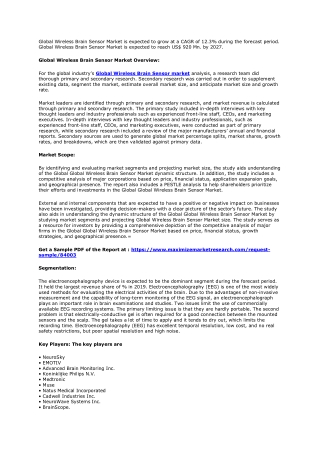 Global Wireless Brain Sensor Market to Witness a Pronounce Growth During 2027