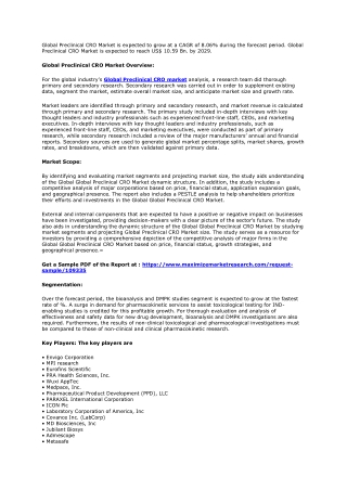 Preclinical CRO Market – Global Industrial Analysis and Forecast (2022-2029)