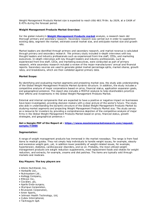 Weight Management Products Market- Global Industry Analysis and Forecast 2029