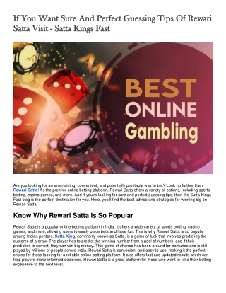 If You Want Sure And Perfect Guessing Tips Of Rewari Satta Visit