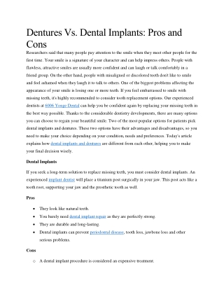 Dentures VsDental Implants Pros and Cons