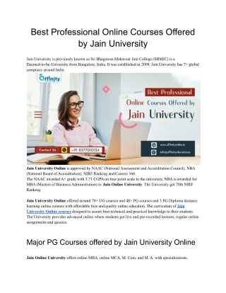 Best Professional Online Courses Offered by Jain University