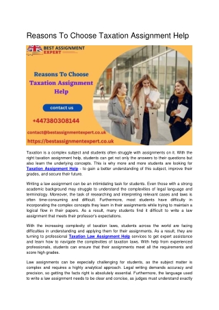Reasons To Choose Taxation Assignment Help