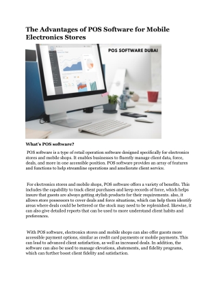 The Advantages of POS Software for Mobile Electronics Stores