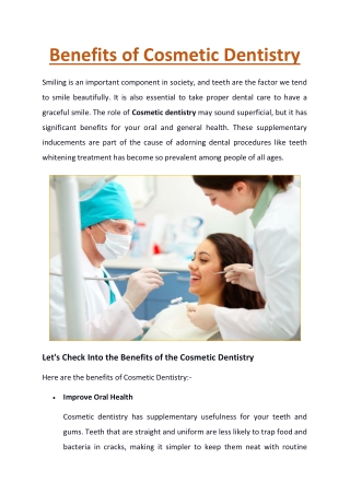 Benefits of Cosmetic Dentistry