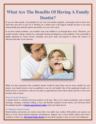 What Are The Benefits Of Having A Family Dentist?