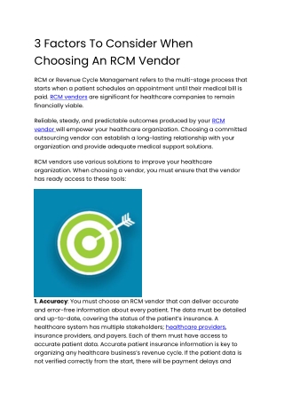 3 Factors To Consider When Choosing An RCM Vendor