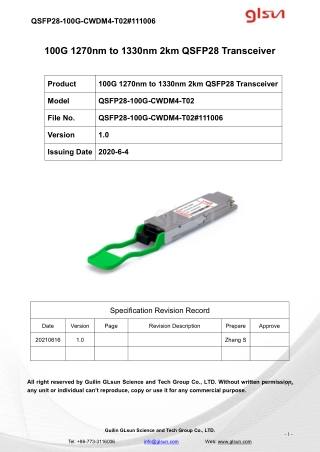 100G 1270nm to 1330nm 2km QSFP28 Transceiver