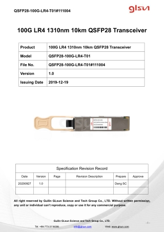 100G LR4 1310nm 10km QSFP28 Transceiver