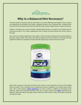 Why Is a Balanced Diet Necessary