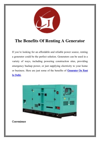 Generator On Rent In Delhi Call-9810679523