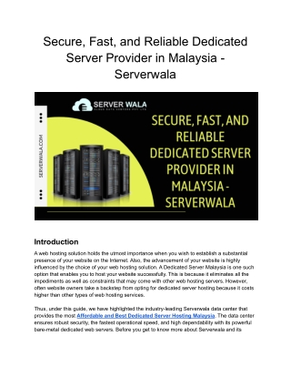 Secure, Fast, and Reliable Dedicated Server Provider in Malaysia - Serverwala