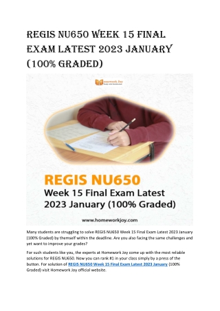 REGIS NU650 Week 15 Final Exam Latest 2023 January