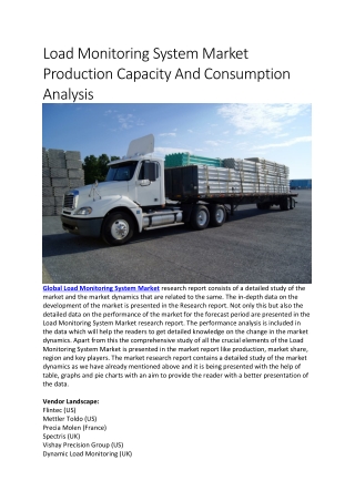 Load Monitoring System Market Production Capacity And Consumption Analysis