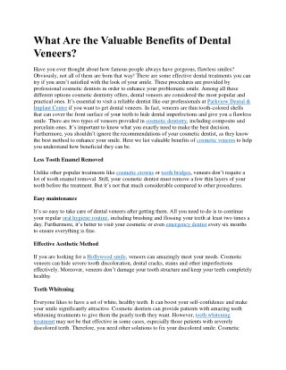 What Are the Valuable Benefits of Dental Veneers