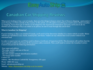 Canadian Car Shipping Reviews