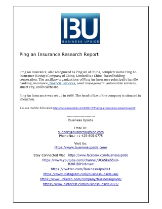 Ping an Insurance Research Report