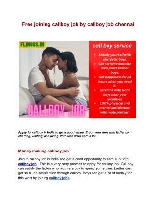 Free joining callboy job by callboy job chennai