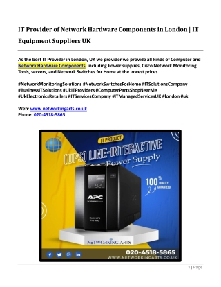 IT Provider of Network Hardware Components in London - IT Equipment Suppliers UK