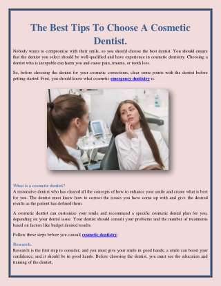 The Best Tips To Choose A Cosmetic Dentist.