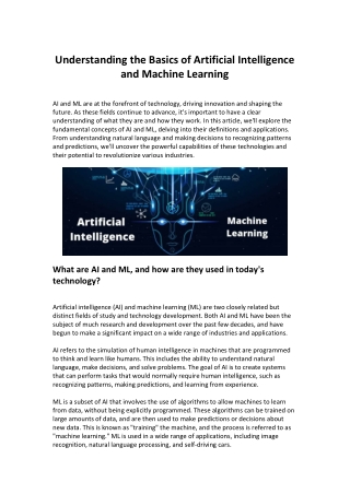 Understanding the Basics of Artificial Intelligence and Machine Learning