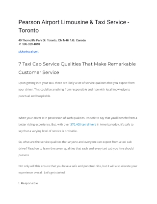 Pearson Airport Limousine & Taxi Service - Toronto