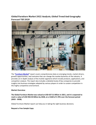Global Furniture MarketGlobal Furniture Market 2022 Analysis, Global Trend.