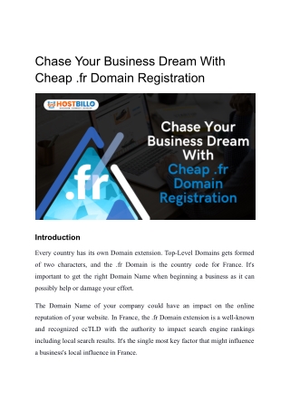 Chase Your Business Dream With Cheap .fr Domain Registration