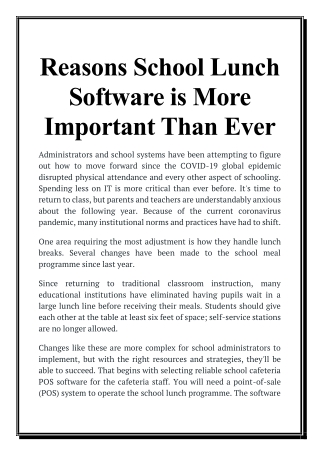 Reasons School Lunch Software is More Important Than Ever