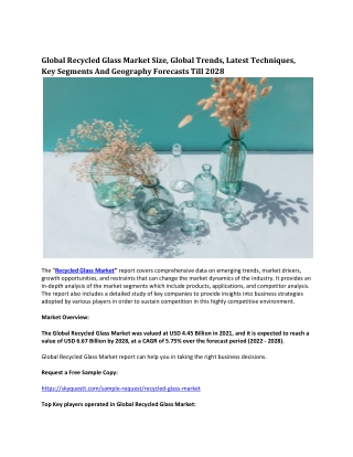 Global Recycled Glass Market Size, Global Trends, Latest Techniques, Key Segment