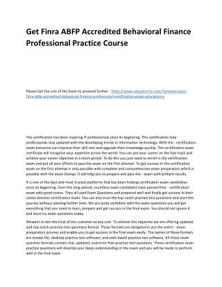 Finra ABFP Accredited Behavioral Finance Professional