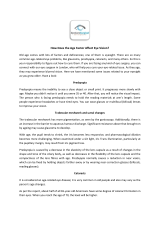 How Does the Age Factor Affect Eye Vision