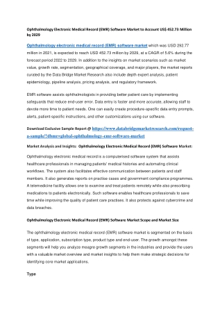 Ophthalmology Electronic Medical Record (EMR) Software Market to Account US 452.73 Million by 2029