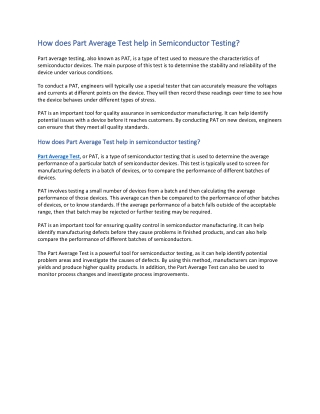 How does Part Average Test help in Semiconductor Testing
