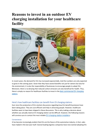 Reasons to invest in an outdoor EV charging installation for your healthcare facility