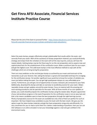 Finra AFSI Associate, Financial Services Institute