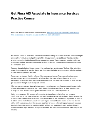 Finra AIS Associate in Insurance Services