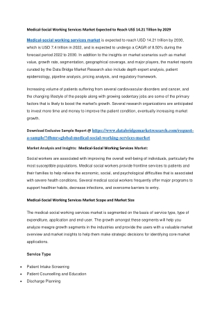 Medical-Social Working Services Market Expected to Reach US 14.21 Tillion by 2029