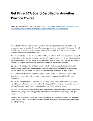 Finra BCA Board Certified in Annuities